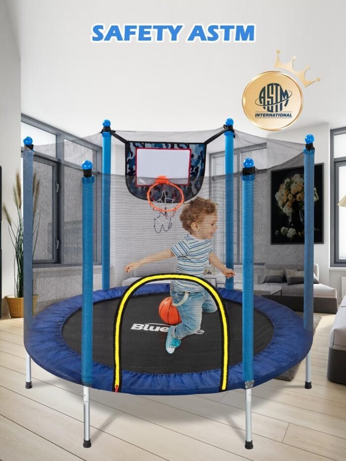 BLUERISE Trampoline 55IN 6FT Toddler Trampoline for Kids Indoor Outdoor Play for Kids Trampoline Basketball Hoop Attachment with Enclosure Net Easy to Assemble Outdoor Indoor Trampoline - Image 2