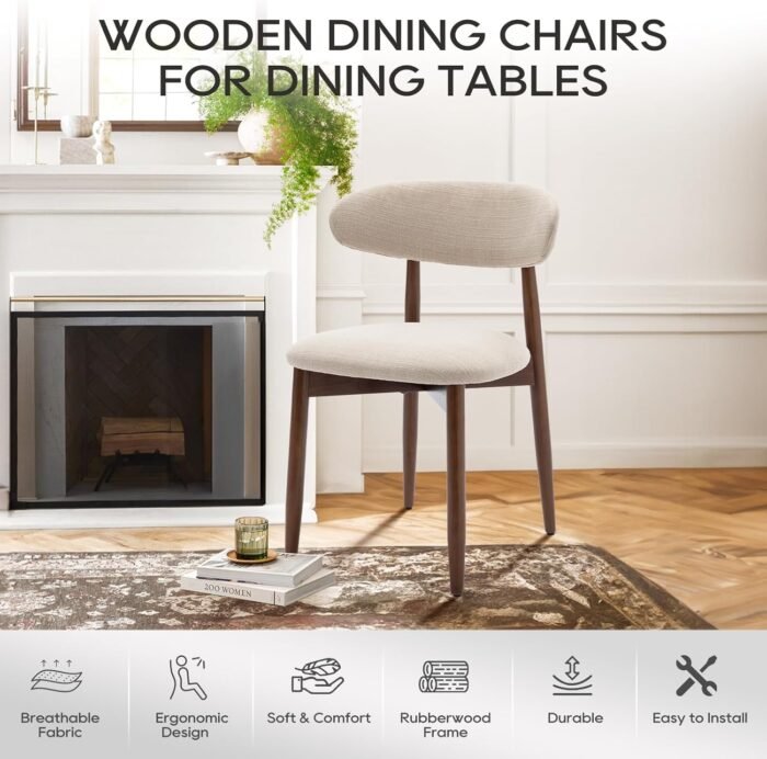 COLAMY Wooden Dining Chairs Set of 6, Modern Fabric Upholstered Dining Room Chair, Farmhouse Kitchen Side Chairs with Foot Pegs, Beige - Image 10