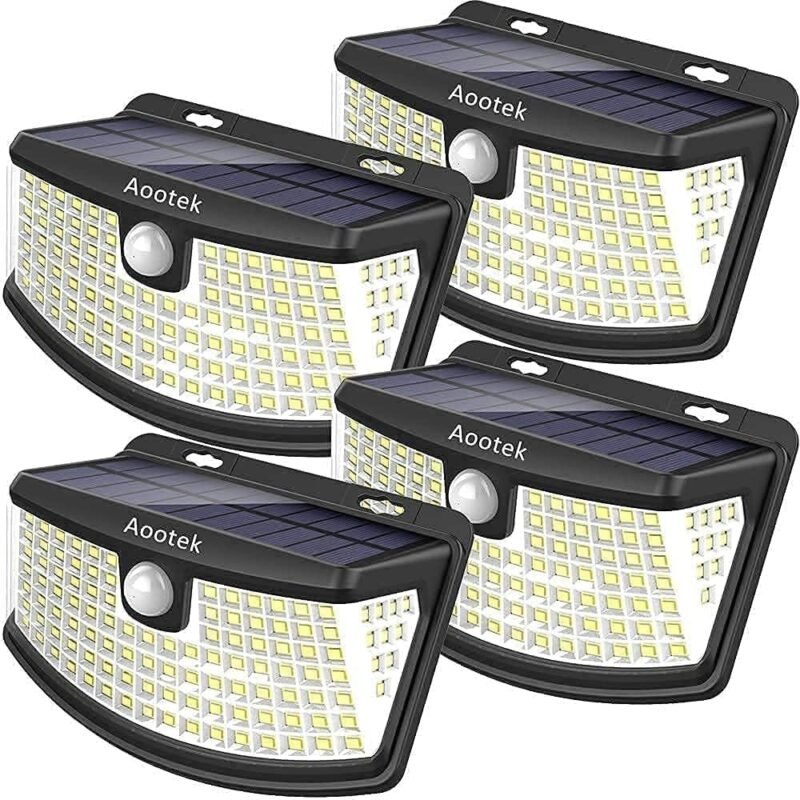 Aootek New Solar Motion Sensor Lights 120 LEDs with Lights Reflector,270° Wide Angle, IP65 Waterproof, Step Lights for Front Door, Yard, Garage, Deck (4-Pack)