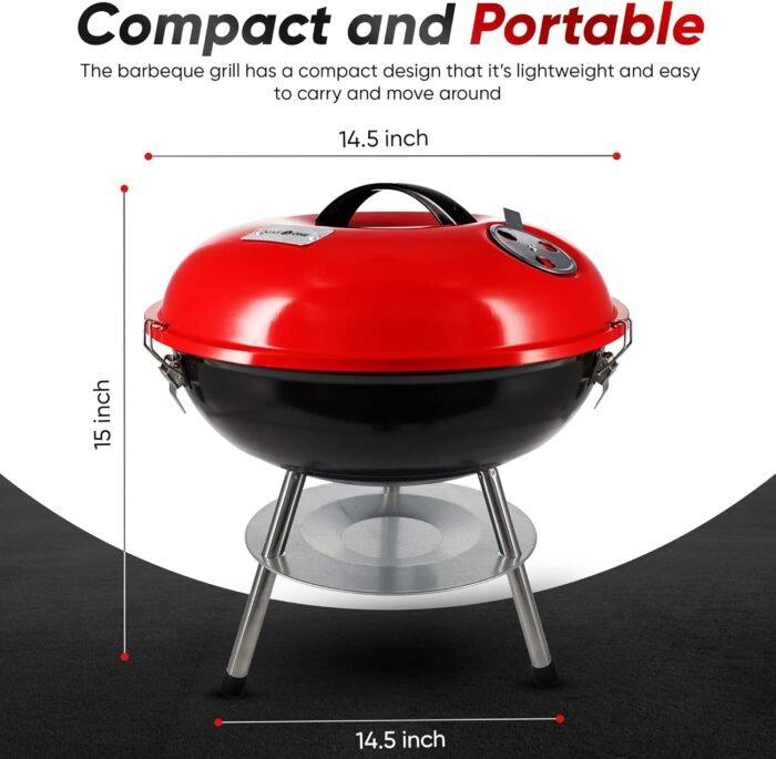Gas One – 14-inch Portable Barbecue Grill with 3-Point Locking Lid for Heat Preservation – Dual Venting System – Small Charcoal Grill for Backyard, Camping, Boat - Image 2