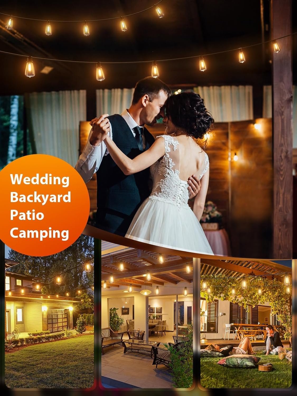 addlon 150 FT (3x50FT) Outdoor String Lights,Waterproof Patio Lights ETL Listed with 45+3 Shatterproof Dimmable ST38 LED Bulbs,2200K Connectable Outdoor Lighting for Backyard Bistro Garden - Image 7