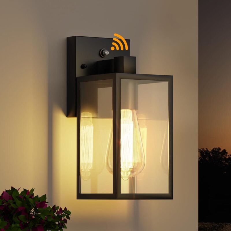 WIHTU Dusk to Dawn Outdoor Lighting Fixtures Wall Mount, Exterior Front Porch Light, Black Sensor Wall Sconce Lamp, Waterproof Wall Lantern, Anti Rust Outside Coach Lights for House, Doorway, Garage