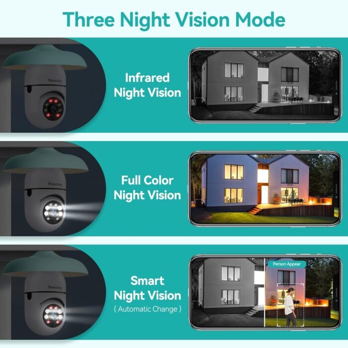 2K/3MP Light Bulb Security Camera 2 Pack Alexa Home 360° Wireless Security Camera Outdoor, Motion Tracking Detection Alarm,Color Night Vision - Image 3