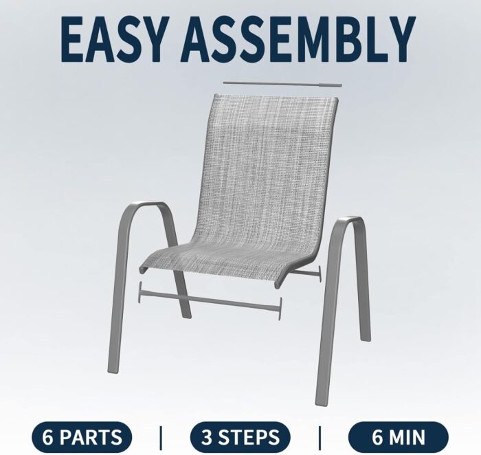 Amopatio Patio Chairs Set of 4, Breathable Garden Outdoor Furniture for Backyard Deck,Outdoor Stackable Dining Chairs for All Weather, Dark Grey - Image 5