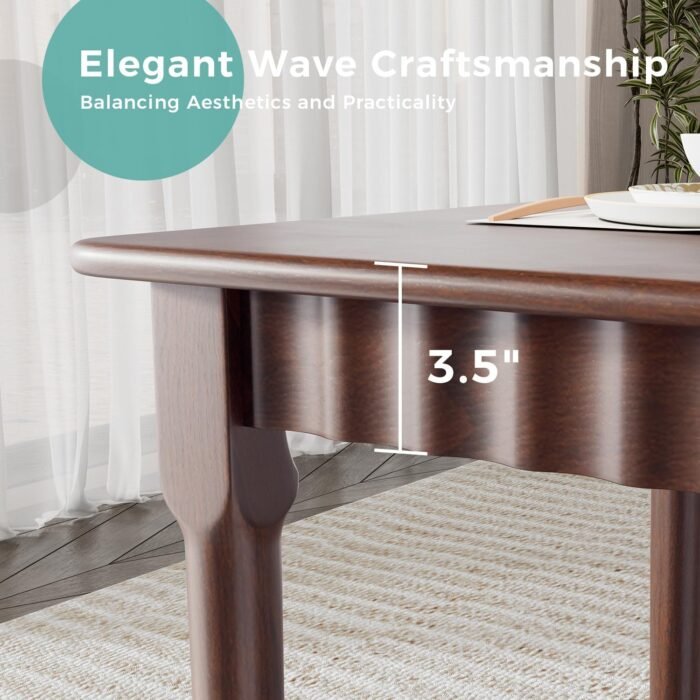 59 Inch Solid Wood Dining Table for 4-6, Farmhouse Kitchen Table with Large Tabletop, Mid Century Modern Table for Dining Room, Living Room, Kitchen, Easy Assembly, Walnut - Image 4