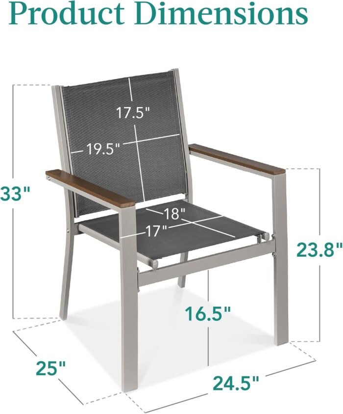 Best Choice Products Set of 2 Stackable Outdoor Textilene Chairs, All-Weather Conversation Dining Accent Furniture w/Armrests - Taupe/Charcoal - Image 2