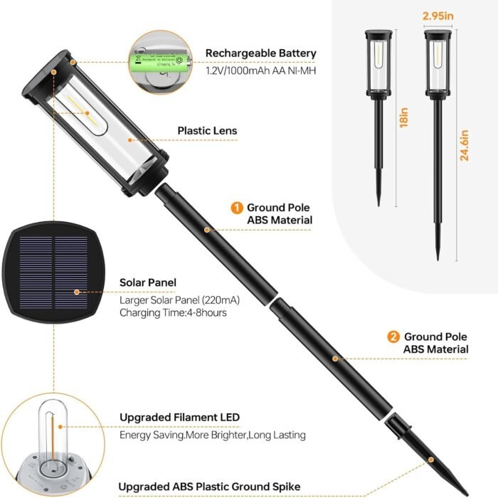 Bright Solar Pathway Lights Outdoor, 8 Pack Solar Powered Garden Lights Waterproof, Auto On/Off Solar Yard Lights for Lawn Patio Walkway Driveway Decor Landscape Lighting - Image 6