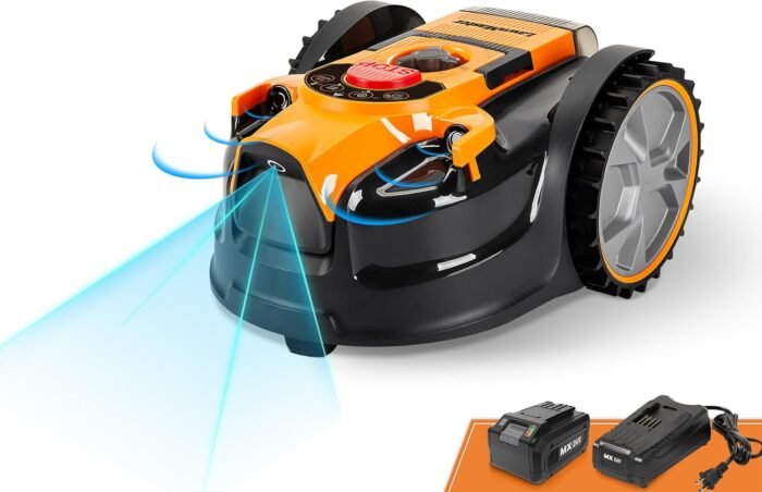 LawnMaster OcuMow™ Perimeter Wire Free Robot Lawn Mower Cuts Small Lawns 1500-2000 Square Feet with Optical Navigation, Obstacle Avoidance, Low Noise and No Go Function