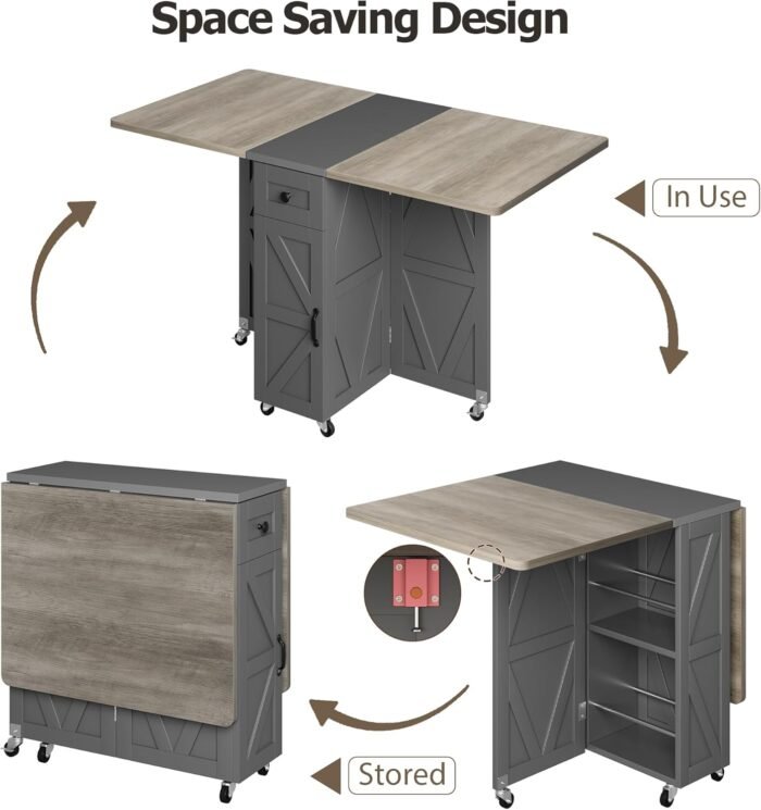 Dining Table for 4, Folding Dining Table, Kitchen Table, Dining Table, Dining Room Table, Dinner Table, Space Saving Wood Rectangle Foldable Kitchen & Dining Room Tables for Small Space - Image 9