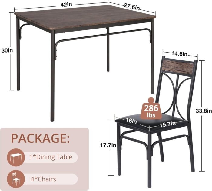 VECELO Kitchen Dining Room Table Set with 4 Chairs for Small Space, Apartment,Metal Steel Frame - Image 7