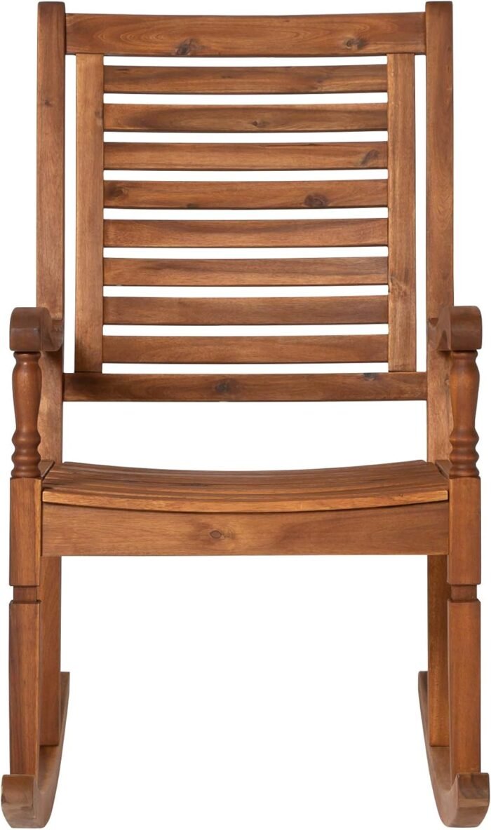 Walker Edison Montego Traditional Acacia Wood Slat Back Patio Rocking Chair, 42 Inch, Brown - Image 4