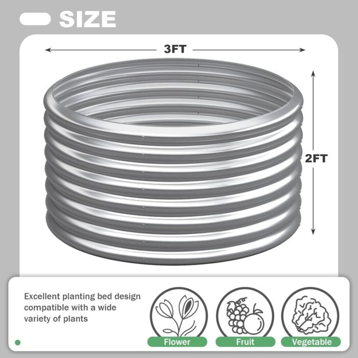 3 Pack 3x3x2FT Round Galvanized Raised Garden Bed Outdoor,Metal Garden Bed for Vegetables,Steel Raised Beds for Gardening,Above Ground Garden Box for Flower - Image 7