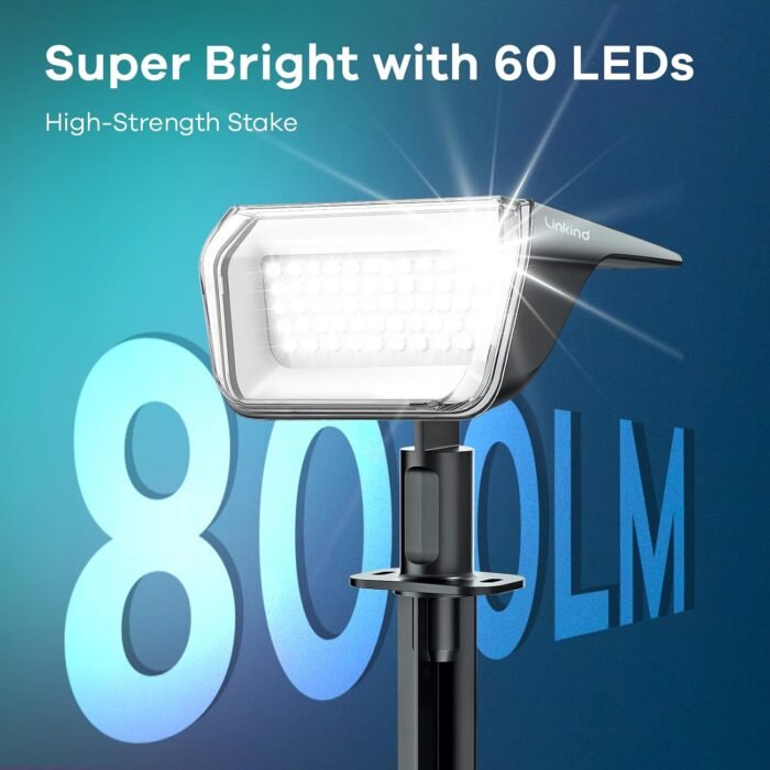 Linkind Solar Spot Lights Outdoor, 60 LEDs Solar Landscape Lights with 30% Conversion Rate and Waterproof IP67, Ideal for Outside, Garden, Yard, Pathway (4 Pack, Cool White) - Image 4
