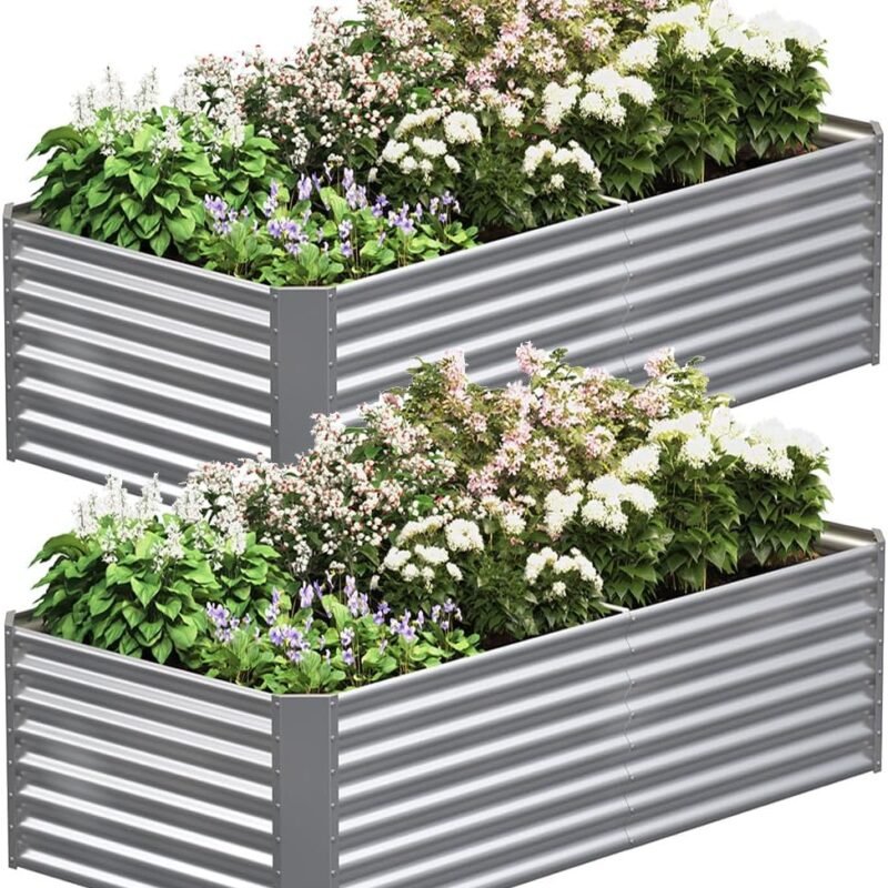 2 Pack Galvanized Raised Garden Bed Outdoor, Metal Garden Bed for Vegetables, Above Ground Garden Box for Flower, Steel Raised Beds for Gardening - 50"x20"