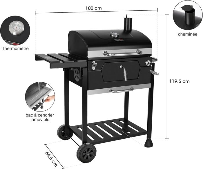 Royal Gourmet CD1824G 24 Inch Charcoal Grill with Foldable Side Table, Outdoor BBQ Grill with 490 Sq. In. Cooking Area for Picnic and Camping Grilling, Black - Image 3