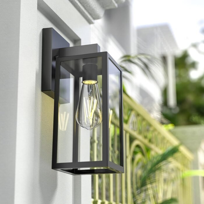 MAXvolador Outdoor Wall Sconce, Exterior Waterproof Wall Lantern Light Fixtures, Black Porch Lights with Toughened Glass Shade, Anti-Rust E26 Socket Front Door Wall Mount Lighting, 2 Pack - Image 7