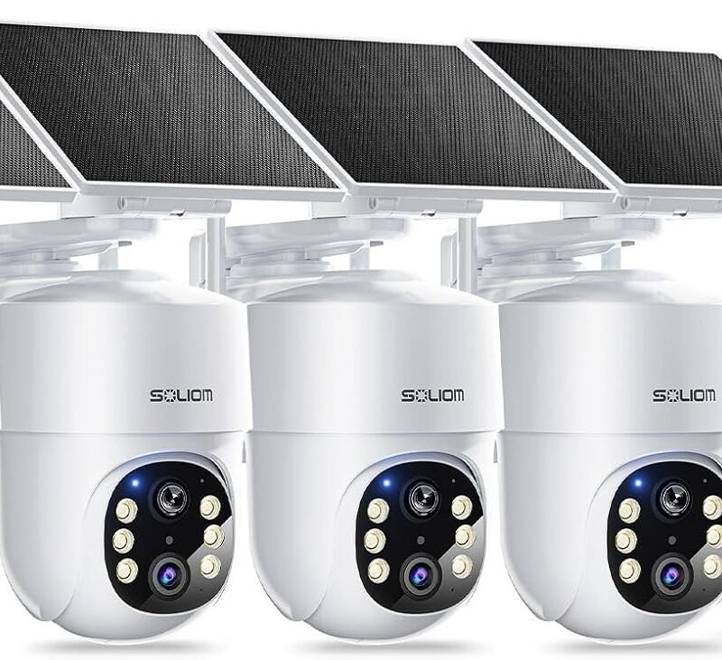 SOLIOM- 5MP Security Cameras Wireless Outdoor, No Subscription,4-Cam Pack, Solar Powered Home Security Camera with 360° Auto Tracking, Pan & Tilt, 3K Color Night Vision,5G & 2.4G Router Compatible