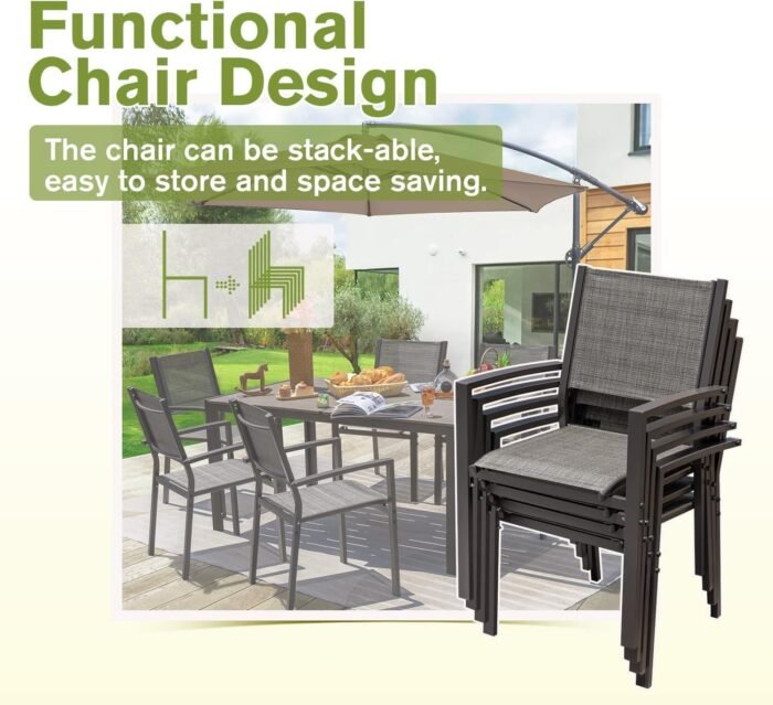Homall Patio Dining Set 7 Pieces Outdoor Furniture Table and 6 Textilene Chairs, Light Grey - Image 5