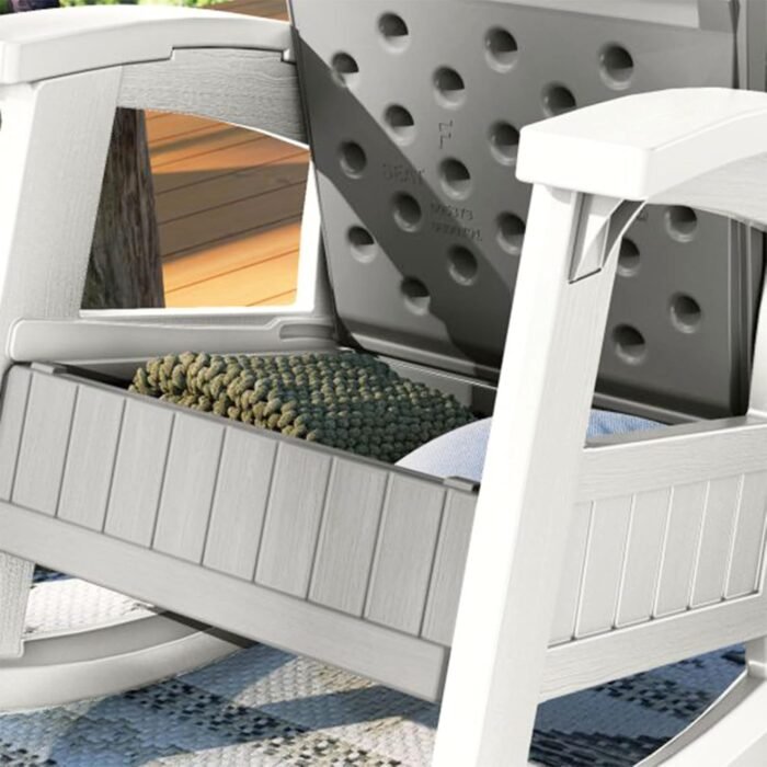 Suncast Outdoor Patio Rocking Chair with Under-Seat Storage, Stylish Faux Wood Outdoor Rocker for Patios, Dove Gray - Image 4
