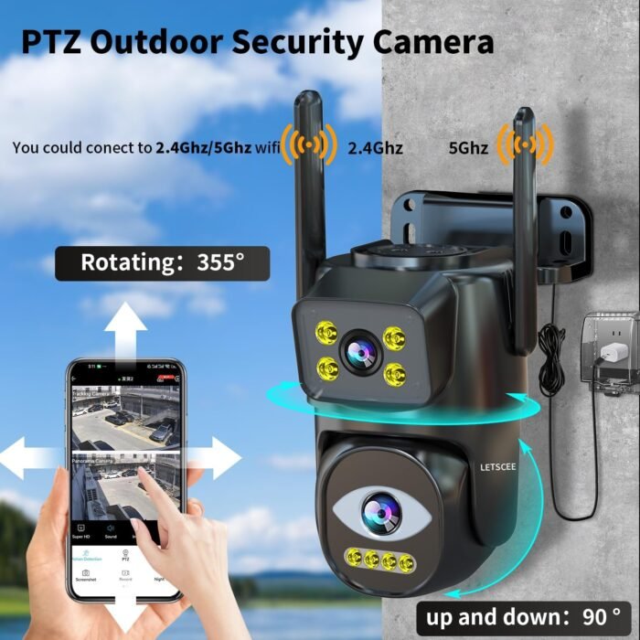 Dual Lens WiFi Security Camera Outdoor, 2.4G/5G PTZ Outdoor Camera Auto Tracking,HOM Security Surveillance System Camera,WiFi,Night Vision,7/24 Recording - Image 3