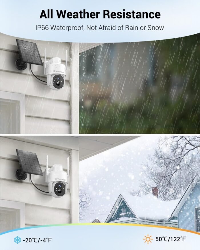 Solar Security Cameras Wireless Outdoor, 2K WiFi Cameras for Home Security, 360° PTZ Surveillance Camera with PIR, Color Night Vision, 2-Way Talk, IP66 Waterproof, SD/Cloud, Work with Alexa (2 Pack) - Image 8