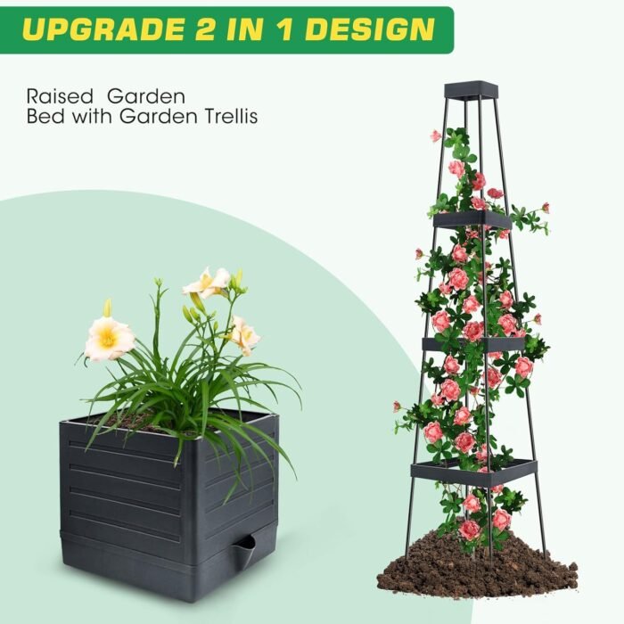 2Pack Raised Garden Bed Planter Box with Trellis, 57" Self-Watering Tomato Cage Planters for Climbing Plants Vegetable Vine Flowers Outdoor & Indoor (57x9.8x9.8IN) - Image 4