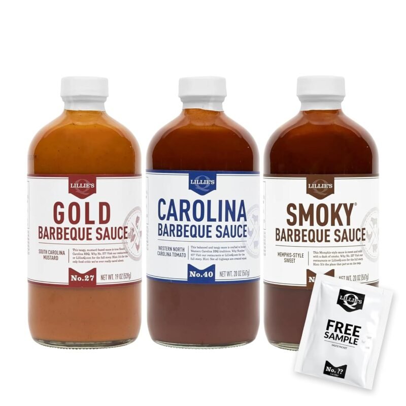 Lillie’s Q - Barbeque Sauce Variety Pack, Gourmet BBQ Sauce Set, Made with Gluten-Free Ingredients, Includes Carolina BBQ Sauce (20 oz), Gold BBQ Sauce (19 oz) & Smoky BBQ Sauce (20 oz) | 3-Pack