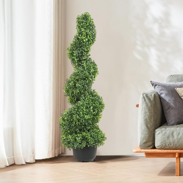 VEVOR Artificial Boxwood Spiral Topiary Trees, 4ft Tall (2 Pieces) Faux Plant Outdoor, All-Year Green Fake Plant with Replaceable Leaves for Decorative/Indoor/Porch/Garden - Image 8