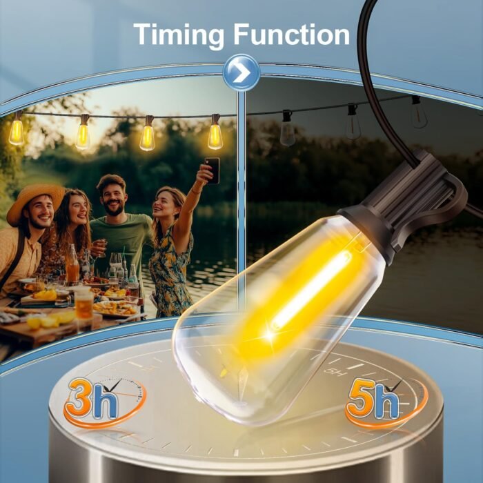 Outdoor String Led Patio Lights - 100Ft 30M Outside Waterproof Light With Remote Dimmable ST38 Shatterproof Bulb Connectable Hanging Outdoor Electric Lighting For Backyard Yard Gazebo Porch Party - Image 3