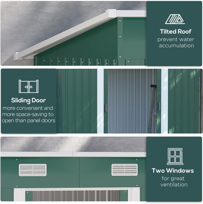 Outsunny 7' x 4' Outdoor Storage Shed, Galvanized Metal Utility Garden Tool House, Lockable Door for Backyard, Bike, Patio, Garage, Lawn, Dark Green - Image 6