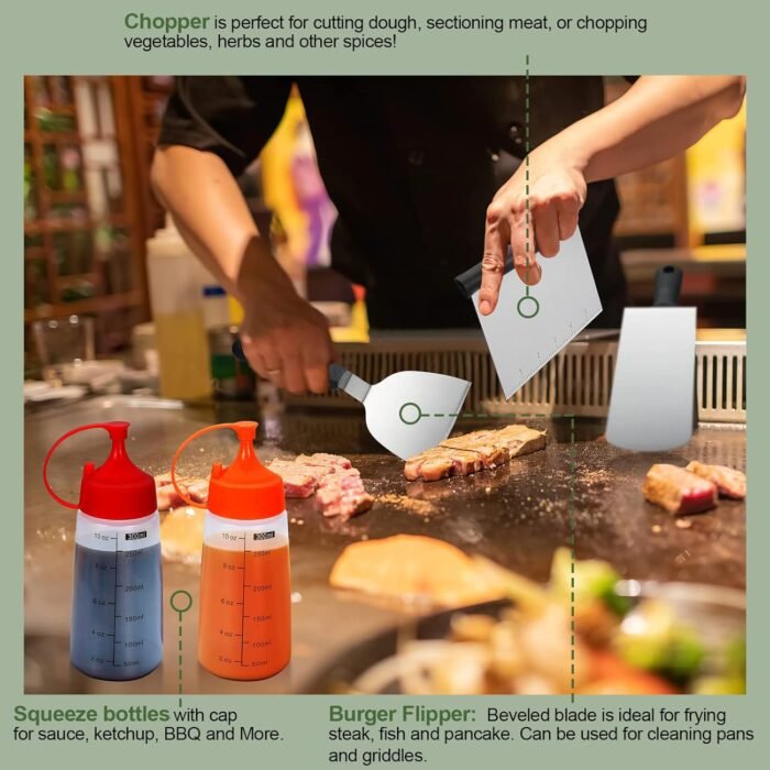 18PCS Griddle Accessories Kit, Flat Top Grill Accessories Set for Blackstone and Camp Chef, Grill Spatula Set with Enlarged Spatulas, Basting Cover, Scraper for Outdoor BBQ - Image 6