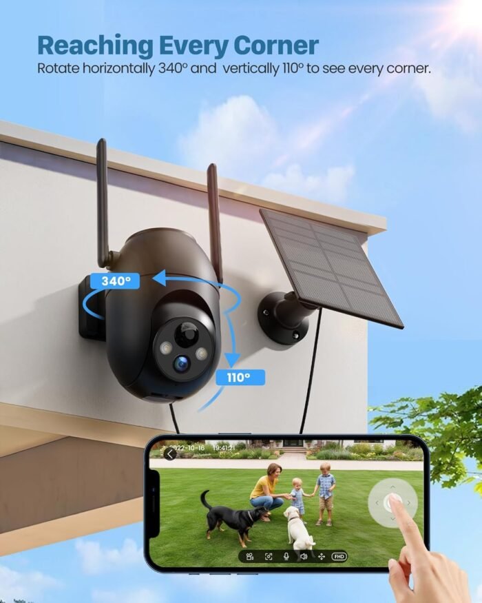Security Cameras Wireless Outdoor: Solar Cameras for Home Security Battery Wifi Cameras Outside Surveillance Camera PTZ 360° CCTV Camera System with Color Night Vision Motion Sensor Alarm(Not 5G Wifi) - Image 2