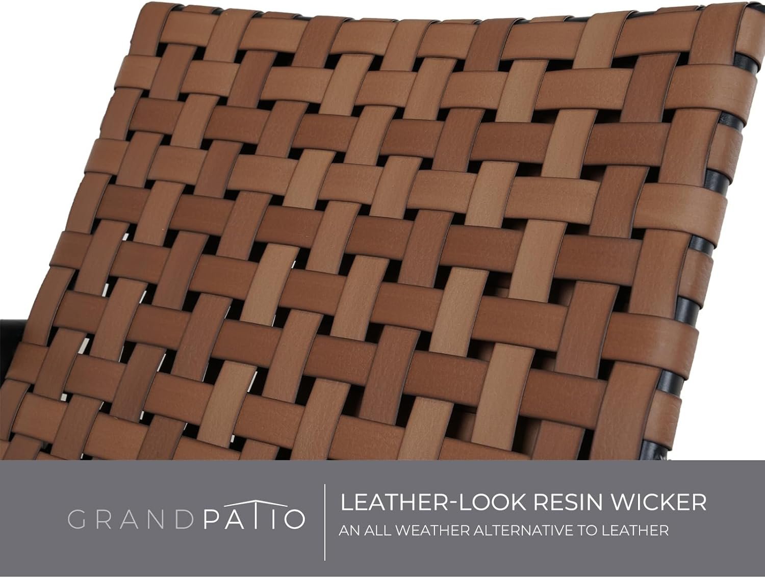 Grand patio Outdoor Bistro Set 3 Pieces Leather-Look Wicker Patio Chairs Set Powder Coated Aluminum Frame with Outdoor Chairs Set of 2 and Side Table for Garden Backyard Balcony Brown - Image 3