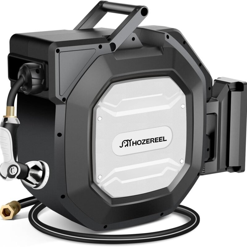 5/8" x 100 ft Heavy Duty Retractable Garden Hose Reel by HOZEREEL, Outdoor Garden Hose Reels - Self Retract Wall Mount Hose Reel Automatic Storage, Any Length Lock, 10 Pattern Nozzle