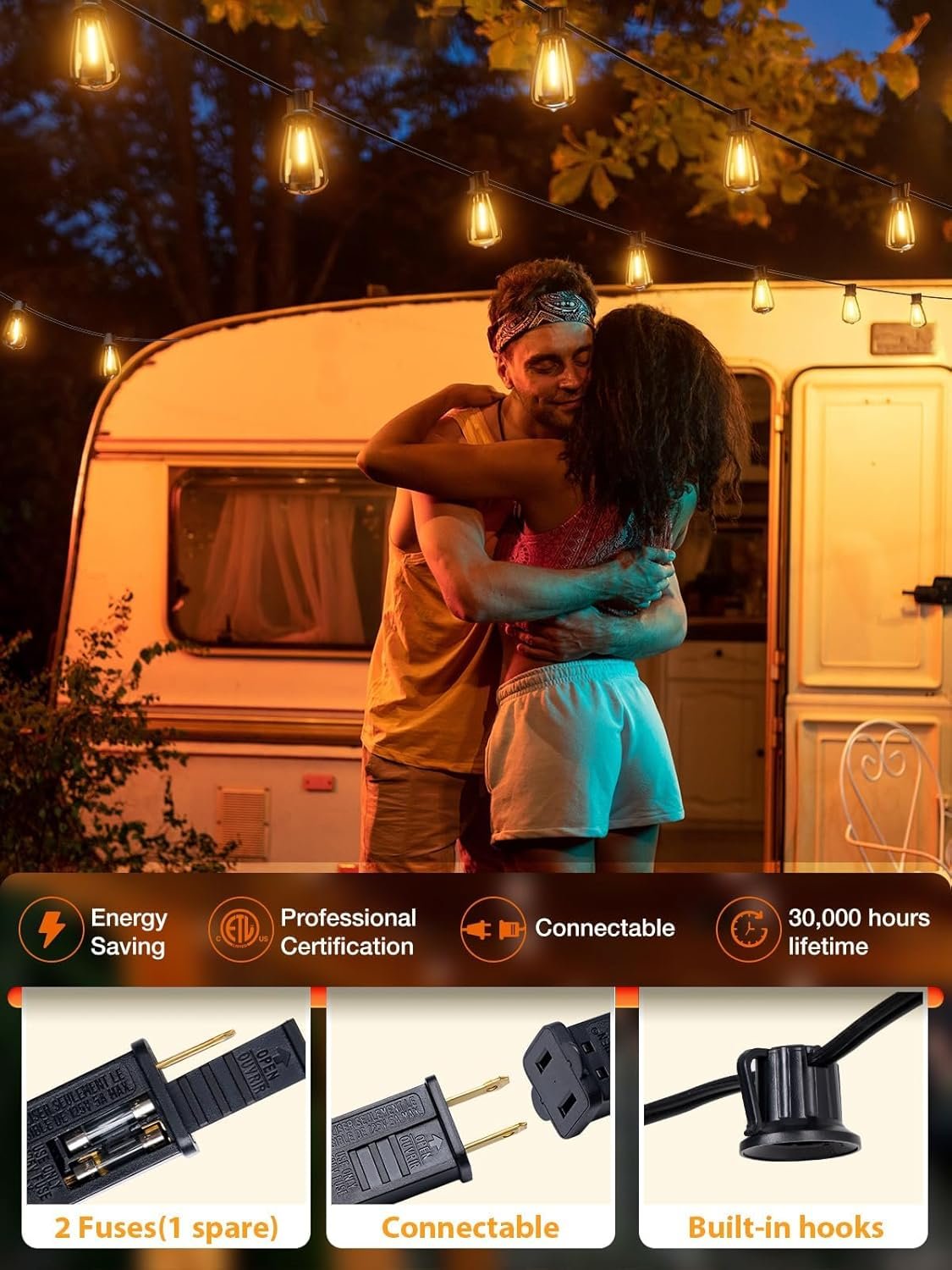 addlon 150 FT (3x50FT) Outdoor String Lights,Waterproof Patio Lights ETL Listed with 45+3 Shatterproof Dimmable ST38 LED Bulbs,2200K Connectable Outdoor Lighting for Backyard Bistro Garden - Image 6