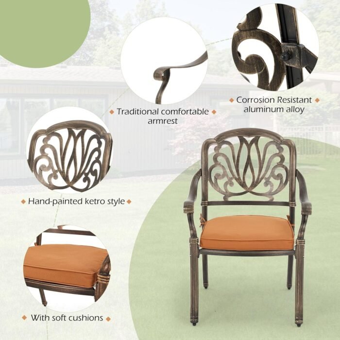[Hi-End]All Aluminum Patio Furniture Set: 9-Piece Outdoor Dining Set with 8 Cushioned Dining Chairs,Metal Patio Furniture set,Rust-Free and Wind-Proof, 1 Rectangular Patio Table with Umbrella Hole - Image 4