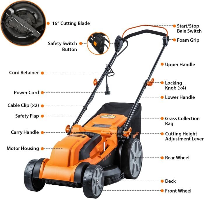 LawnMaster MEB1216K Electric Lawn Mower 16-Inch 12AMP - Image 2