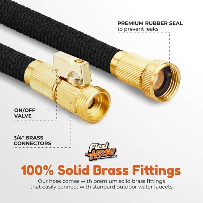 Flexi Hose Lightweight Expandable Garden Hose, No-Kink Flexibility, 3/4 Inch Solid Brass Fittings and Double Latex Core (100 FT, Black) - Image 4