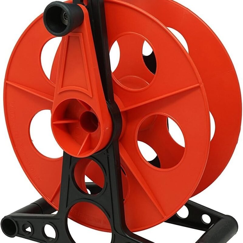 Woods E103 E-103 Wheel, Holds Up to 150 16/3 Extension 125 Feet of 14/3 Gauge Cord, Holiday, Rope, Hose Reel Storage and Light Wire, Heavy Duty Plastic, red and black
