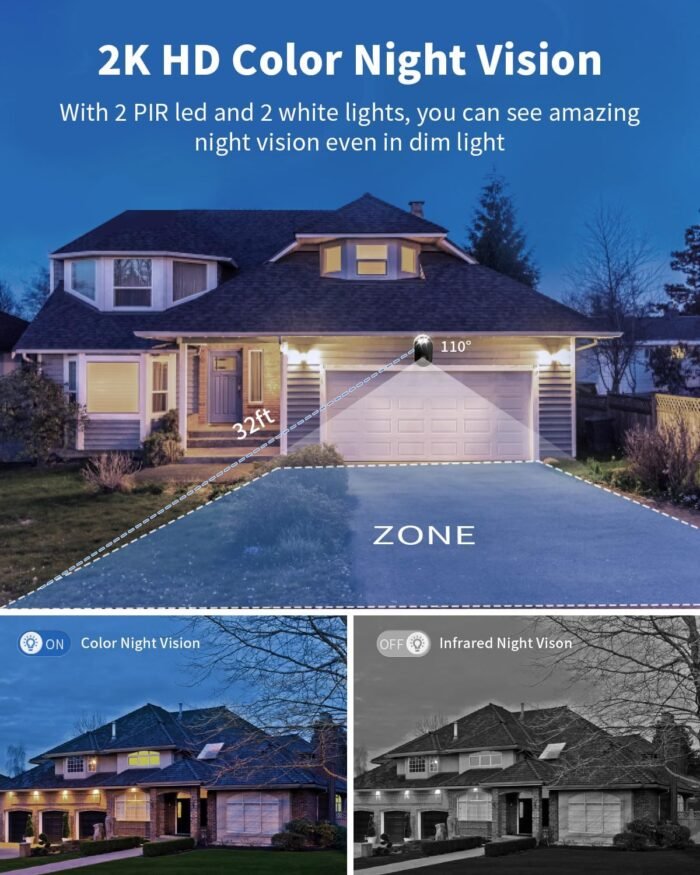 Security Cameras Wireless Outdoor, Battery Powered 2k Color Night Vision, AI Motion Detection Spotlight Siren, IP66 Weatherproof, 2-Way Talk, SD/Cloud Storage, 2.4Ghz WiFi Cameras for Home Security - Image 8