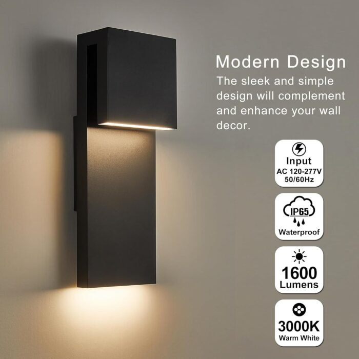 Modern LED Outdoor Wall Sconce 3000K 17W Integrated LED Outdoor Wall Mount,Anti Rust Textured Black Suit for Wet Locations and Easily Installed in Any Direction.Bulb Included. - Image 2