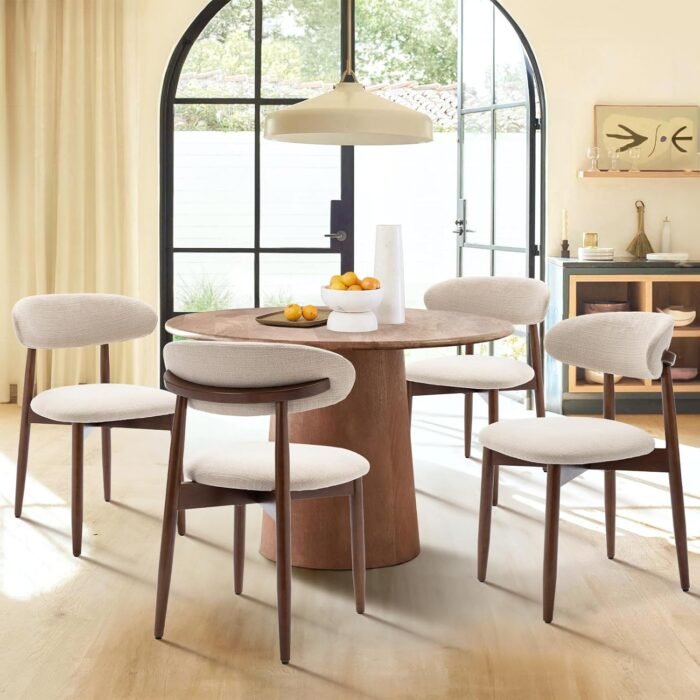 COLAMY Wooden Dining Chairs Set of 6, Modern Fabric Upholstered Dining Room Chair, Farmhouse Kitchen Side Chairs with Foot Pegs, Beige - Image 7
