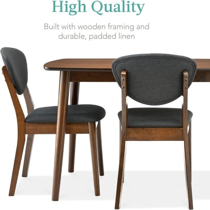 Best Choice Products 5-Piece Dining Set, Compact Mid-Century Modern Table & Chair Set for Home, Apartment w/ 4 Chairs, Padded Seats & Backrests, Wooden Frame - Walnut/Charcoal - Image 5