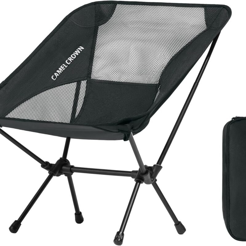 CAMEL CROWN Portable Camping Chair Lightweight Compact Folding Chair Mesh for Outdoor Camp Travel Beach Picnic Festival Hiking Backpacking Black