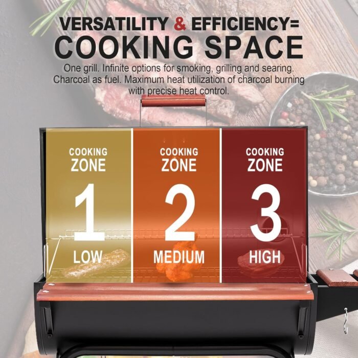 Royal Gourmet CC1830V 30 Barrel Charcoal Grill with Wood-Painted Side Front Table, 627 Square Inches Cooking Space, for Outdoor Backyard, Patio and Parties, Black - Image 2