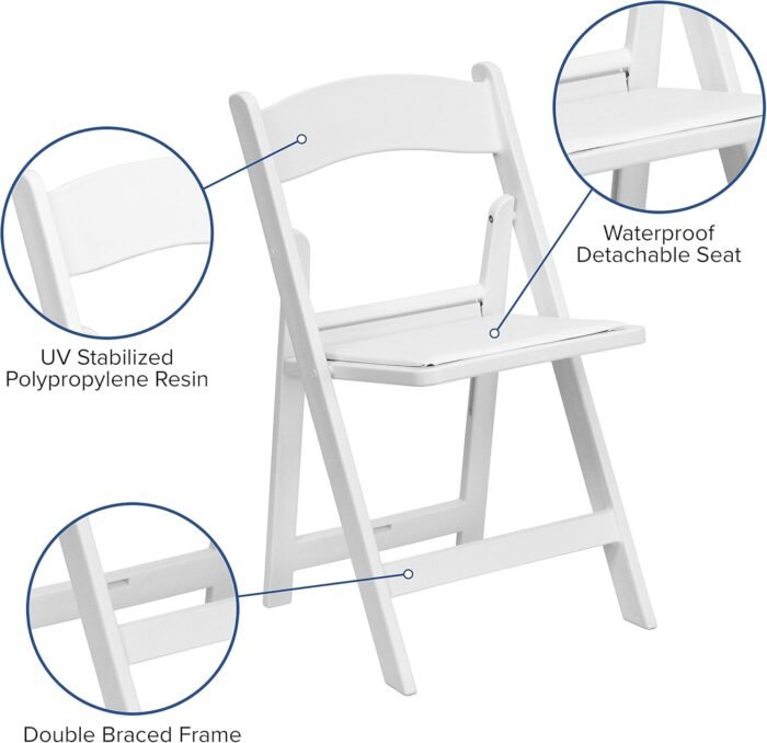 Flash Furniture Hercules Series Folding Chair - White Resin - Set of 4 800LB Weight Capacity Comfortable Event Chair - Light Weight Folding Chair - Image 5