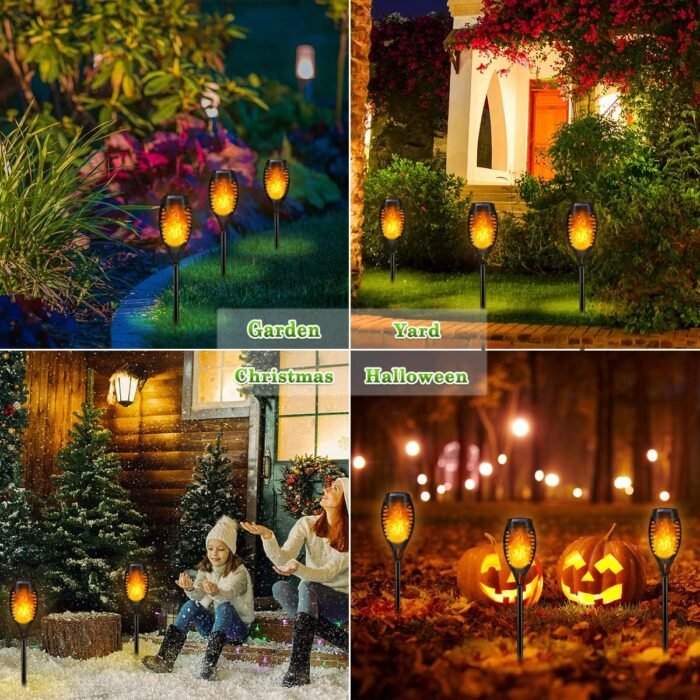 Outdoor Solar Lights, 6Pack Solar Torch Lights with Flickering Flame, Solar Garden Lights Waterproof, Solar Powered Outdoor Lights for Yard, Solar Tiki Torches for Outside-Pathway Garden Decor - Image 2