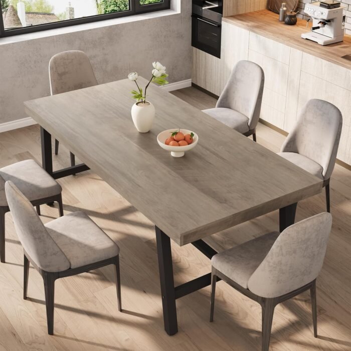 Industrial Dining Table for 6~8 People, 70.87" Long Rectangle Dining Table, Wooden Kitchen Table with Sturdy Metal Frame, Dinner Table, Dining Room Table for Kitchen, Dining Room-Grey - Image 3