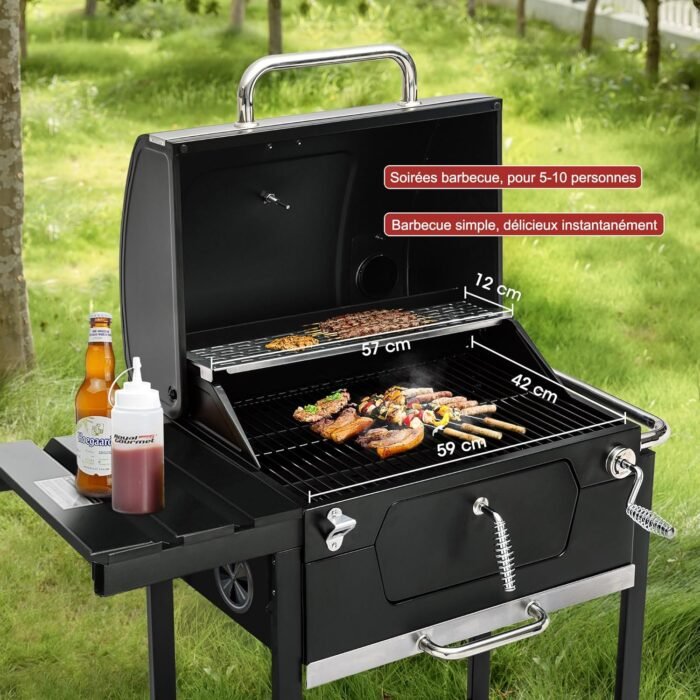 Royal Gourmet CD1824G 24 Inch Charcoal Grill with Foldable Side Table, Outdoor BBQ Grill with 490 Sq. In. Cooking Area for Picnic and Camping Grilling, Black - Image 4