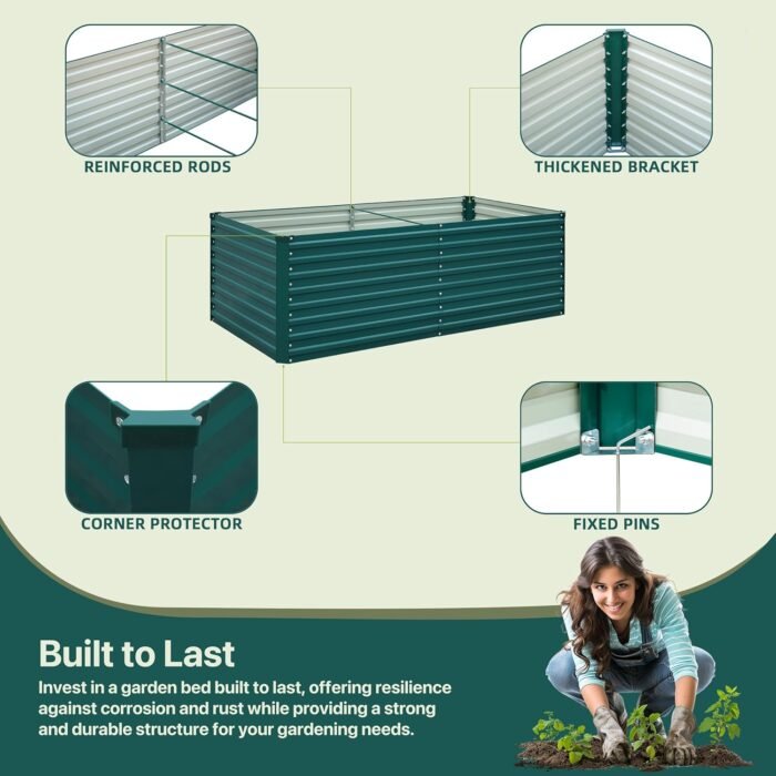Raised Garden Bed Kit-6x3x2ft-Galvanized Steel-Ideal for Vegetables, Flowers, Herbs-Large Deep Root Planter Box-Tall Design-Includes 3ft x 30ft Weed Barrier Fabric and 1 Pair of Gloves-Green - Image 5